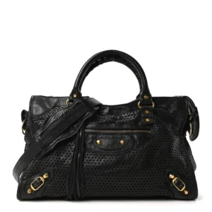 Balenciaga Agneau Laser Cut Cross Classic Gold Hardware City Black