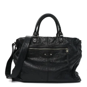 Balenciaga Agneau Classic Silver Hardware Weekender Black