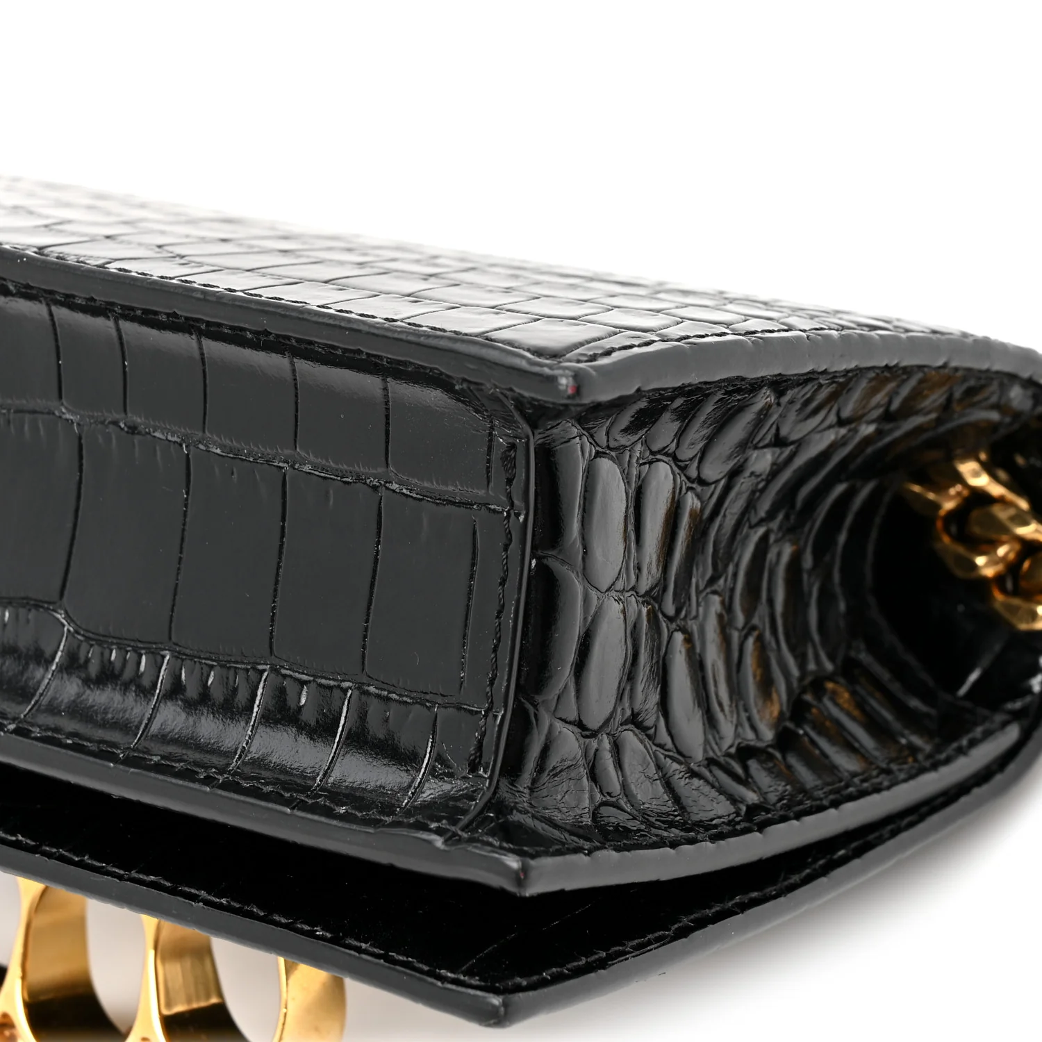 Alexander McQueen Shiny Crocodile Embossed Jeweled Satchel Black - Image 5