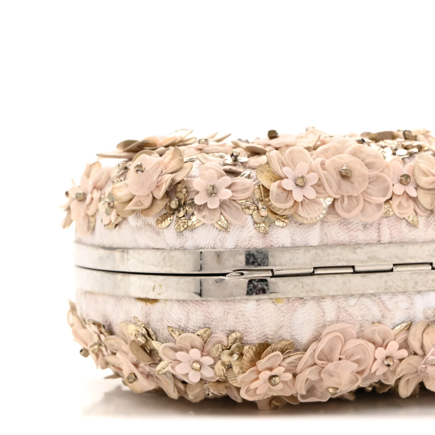 Alexander McQueen Flower Appliqued Silk Brocade Skull Box Clutch Light Pink - Image 5