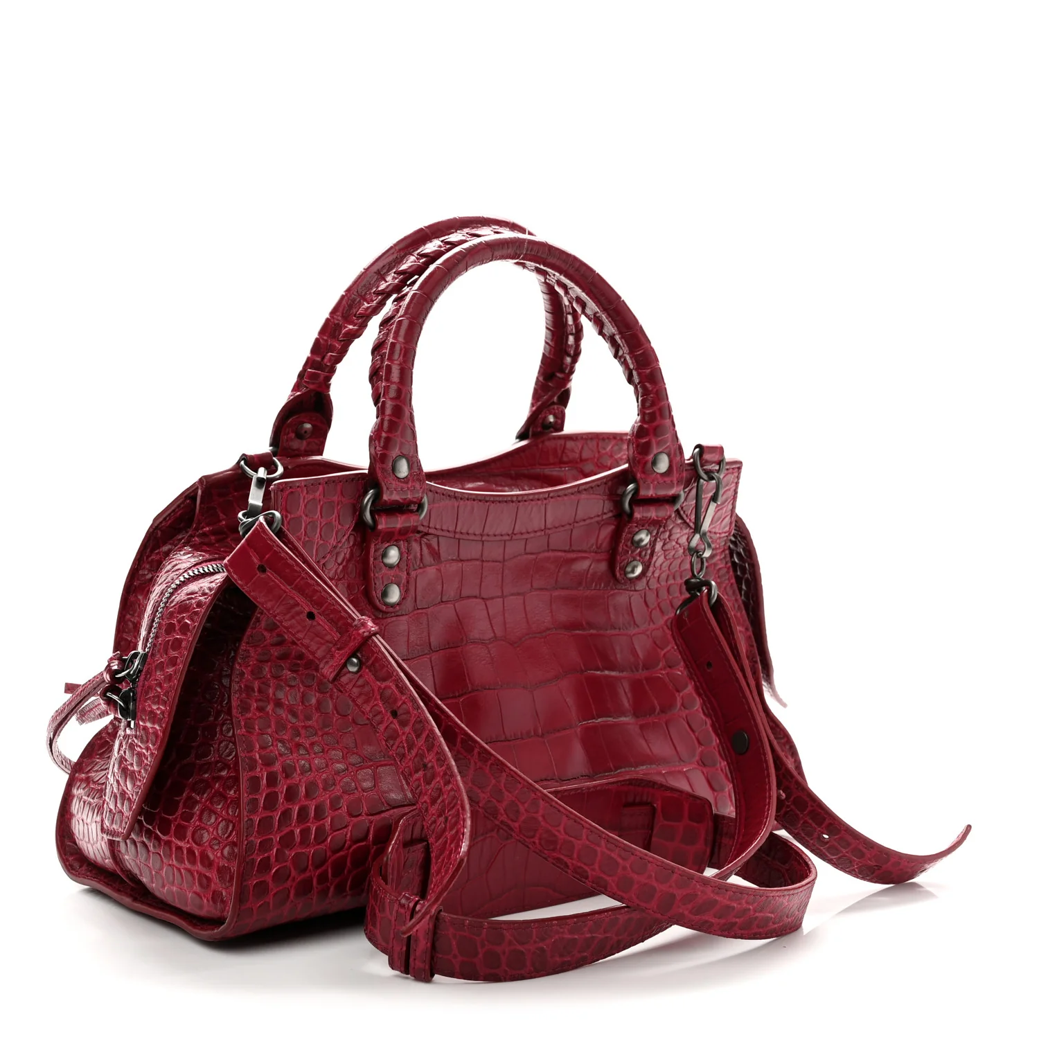 Balenciaga Calfskin Crocodile Embossed Neo Classic Silver Hardware S City Raspberry - Image 3