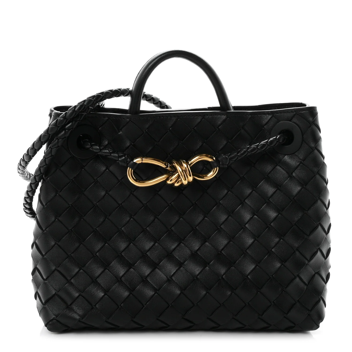 Bottega Veneta Nappa Intrecciato Small Andiamo Shoulder Bag Black