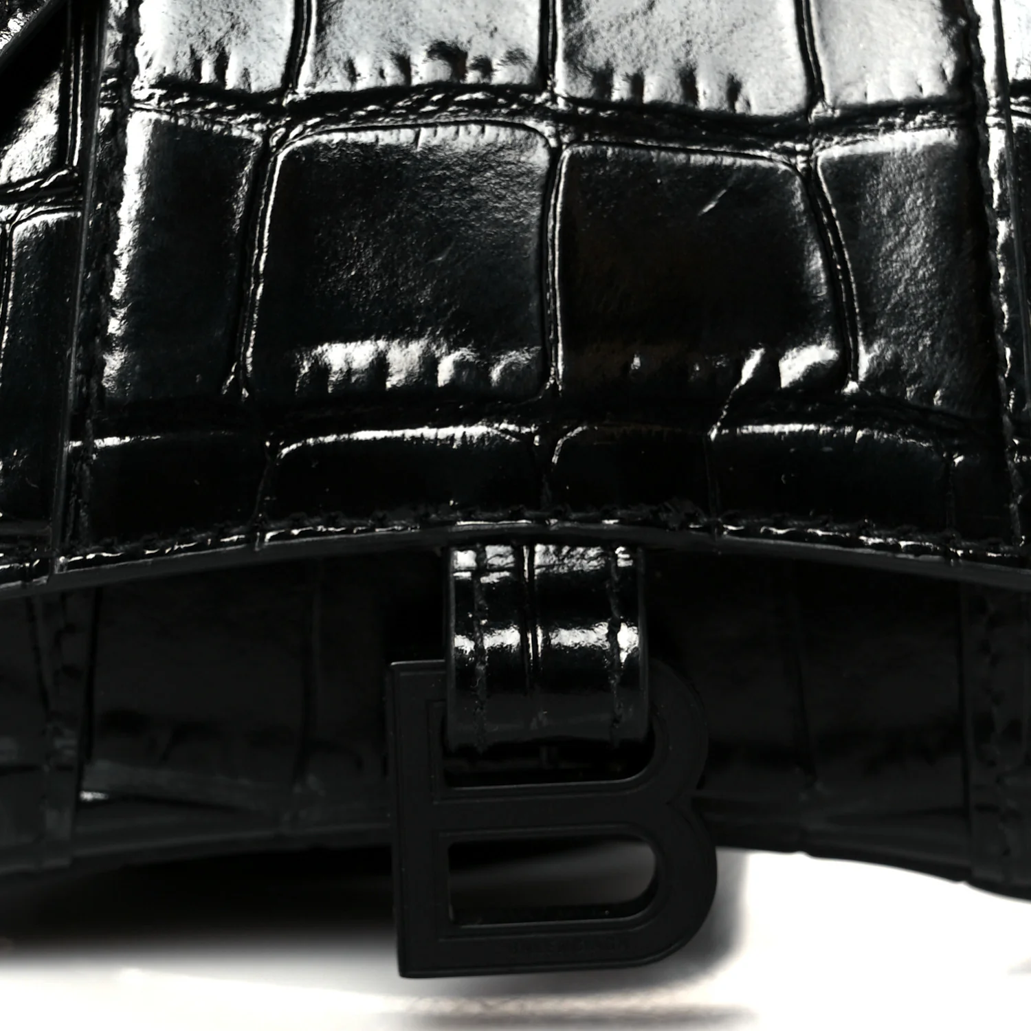 Balenciaga Shiny Calfskin Monochrome Crocodile Embossed Hourglass Top Handle Bag Mini Black - Image 8