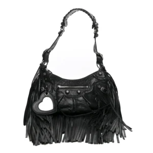 Balenciaga Agneau Arena Small Le Cagole Fringe Shoulder Bag Black