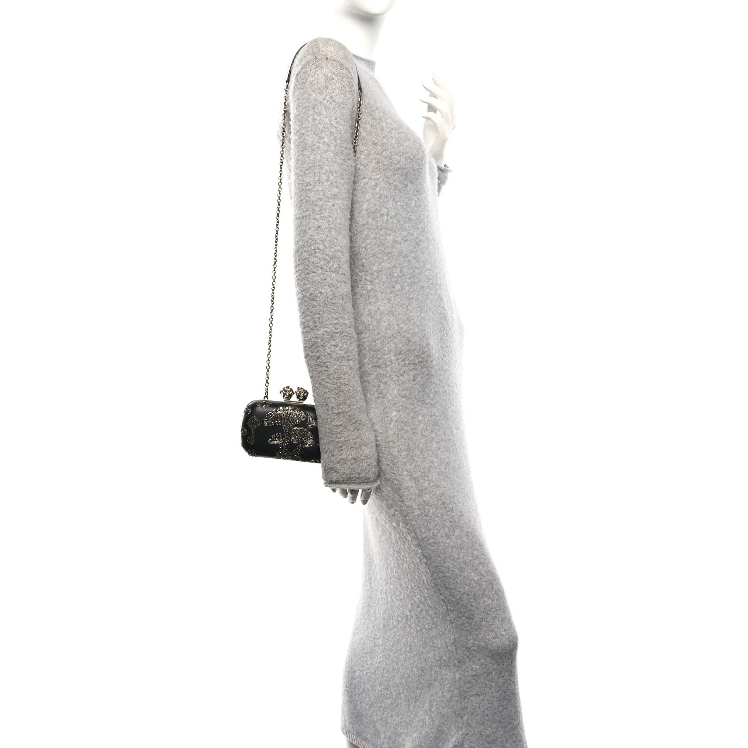 Alexander McQueen Nappa Crystal Embroidered Mushroom Box Clutch Black - Image 2