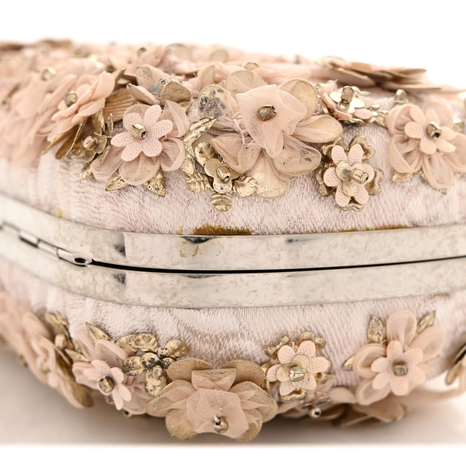 Alexander McQueen Flower Appliqued Silk Brocade Skull Box Clutch Light Pink - Image 7