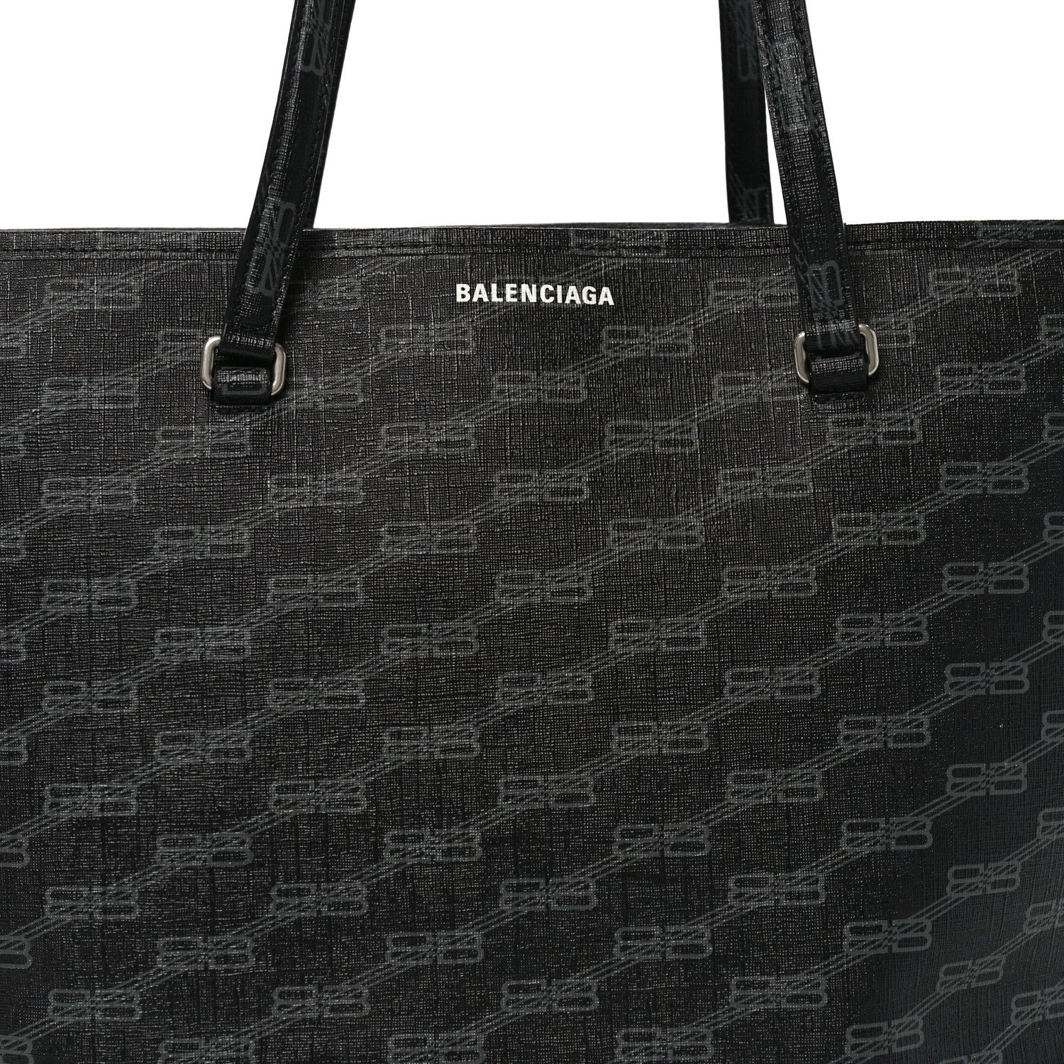 Balenciaga Coated Canvas BB Monogram Large Signature East West Shopper Bag Black Grey - Image 8