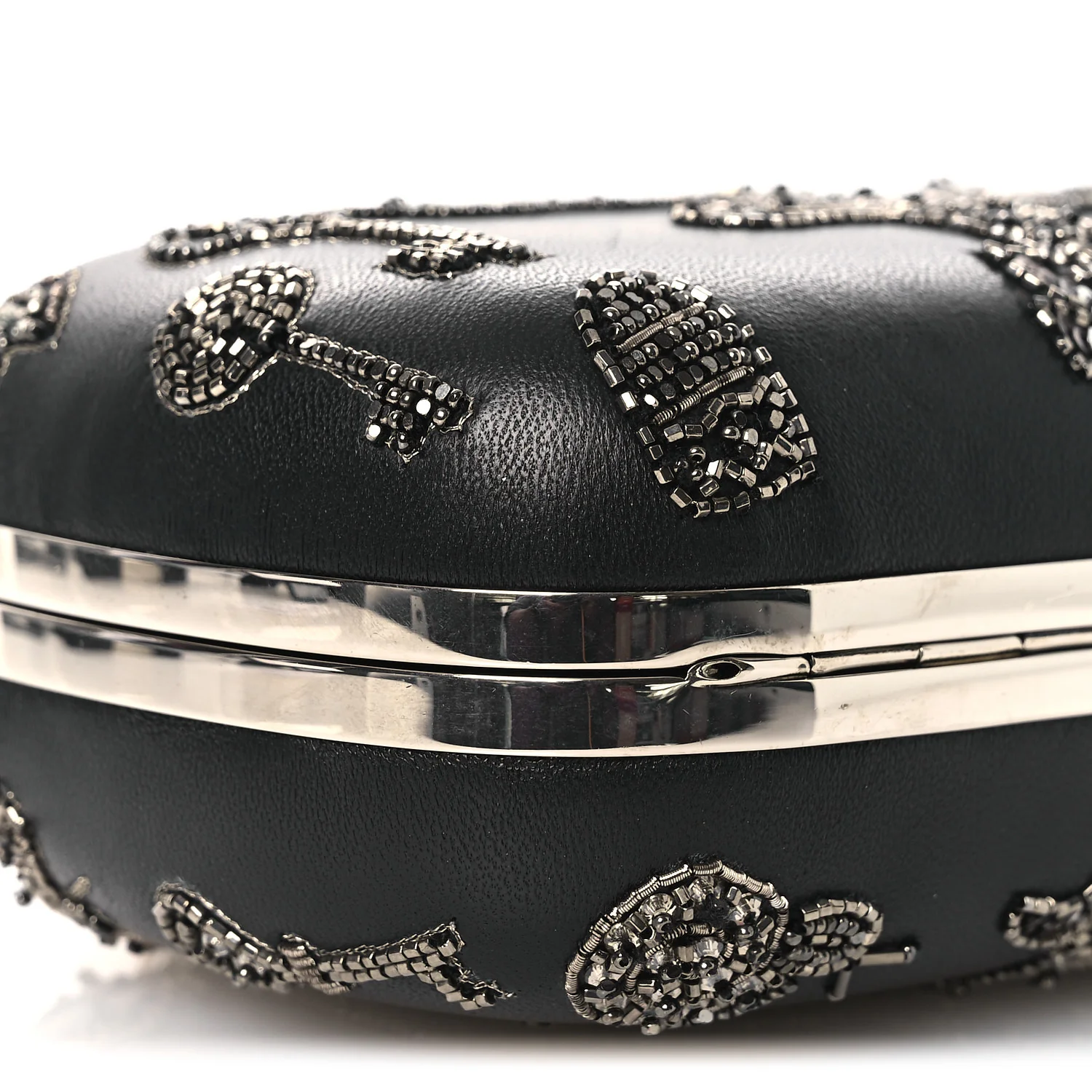 Alexander McQueen Nappa Crystal Embroidered Mushroom Box Clutch Black - Image 6