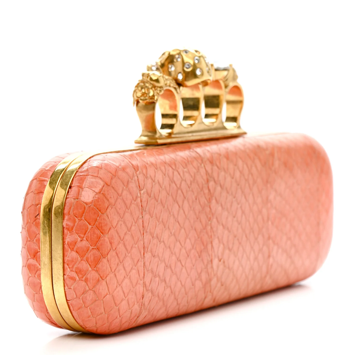 Alexander McQueen Snakeskin Knuckle Box Clutch Orange - Image 3