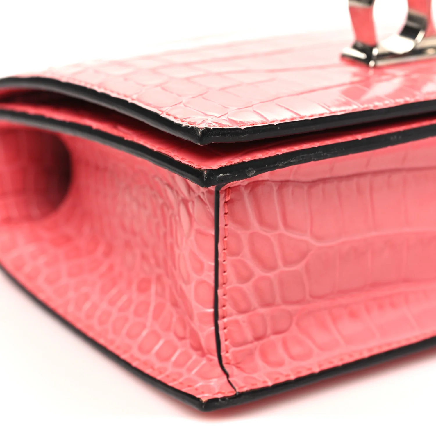 Alexander McQueen Shiny Crocodile Embossed Jeweled Satchel Pink - Image 7