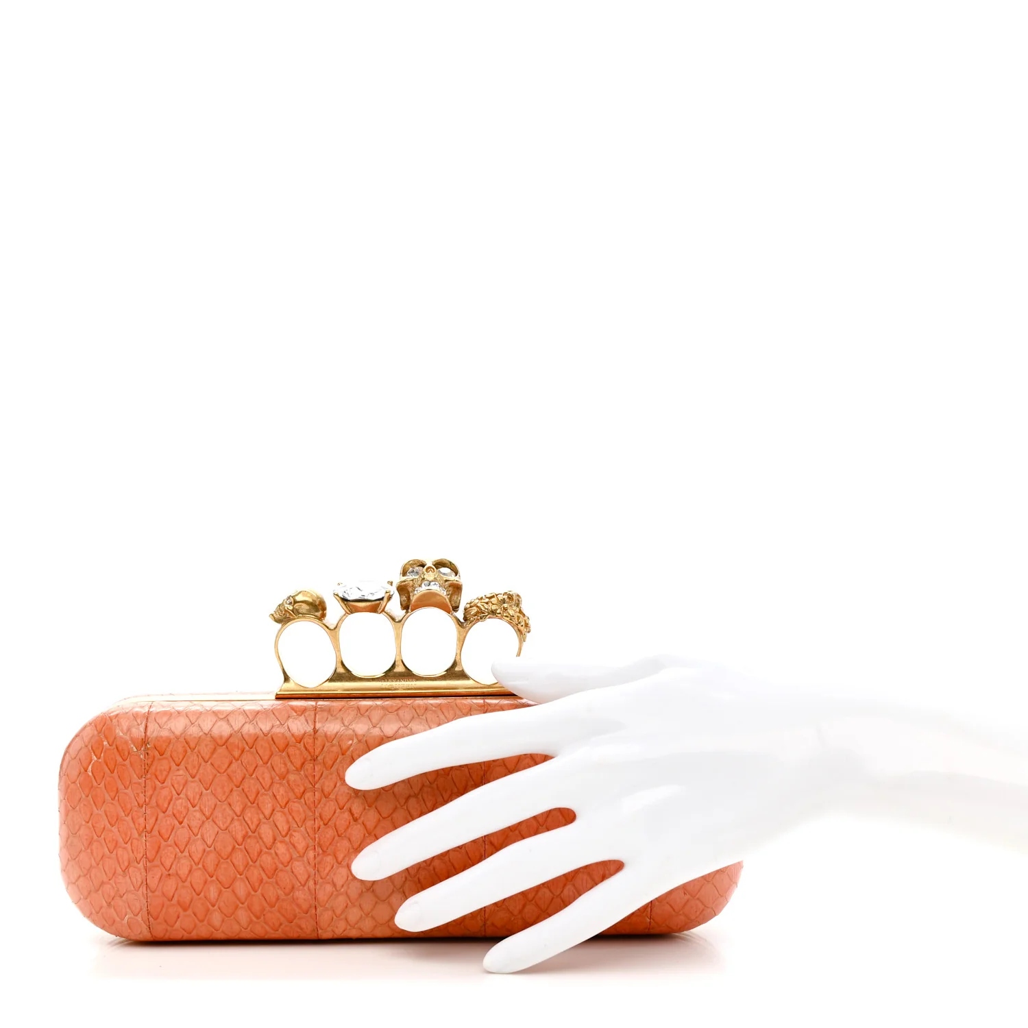 Alexander McQueen Snakeskin Knuckle Box Clutch Orange - Image 2