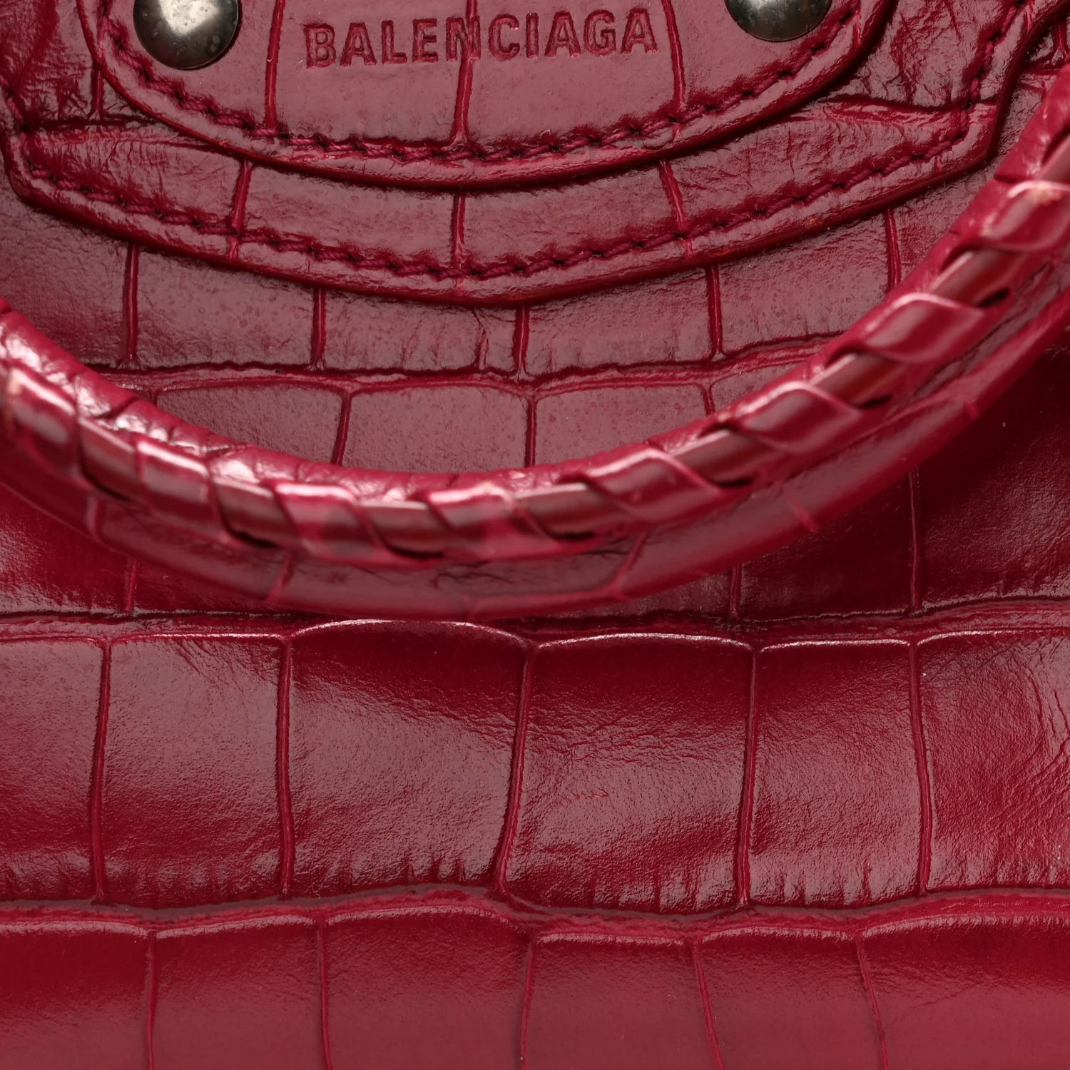 Balenciaga Calfskin Crocodile Embossed Neo Classic Silver Hardware S City Raspberry - Image 11
