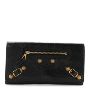 Balenciaga Agneau Giant 12 Gold Hardware Money Wallet Black