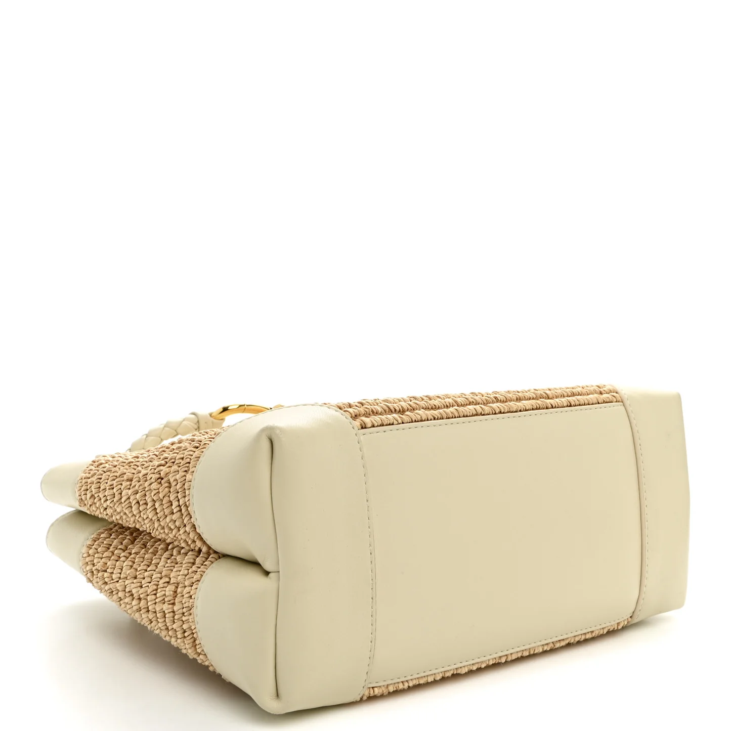 Bottega Veneta Raffia Calfskin Small Andiamo Shoulder Bag Sea Salt Natural - Image 4