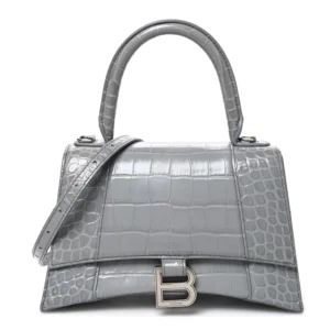 Balenciaga Shiny Calfskin Crocodile Embossed Small Hourglass Top Handle Bag Balenciaga Grey Balenciaga Grey