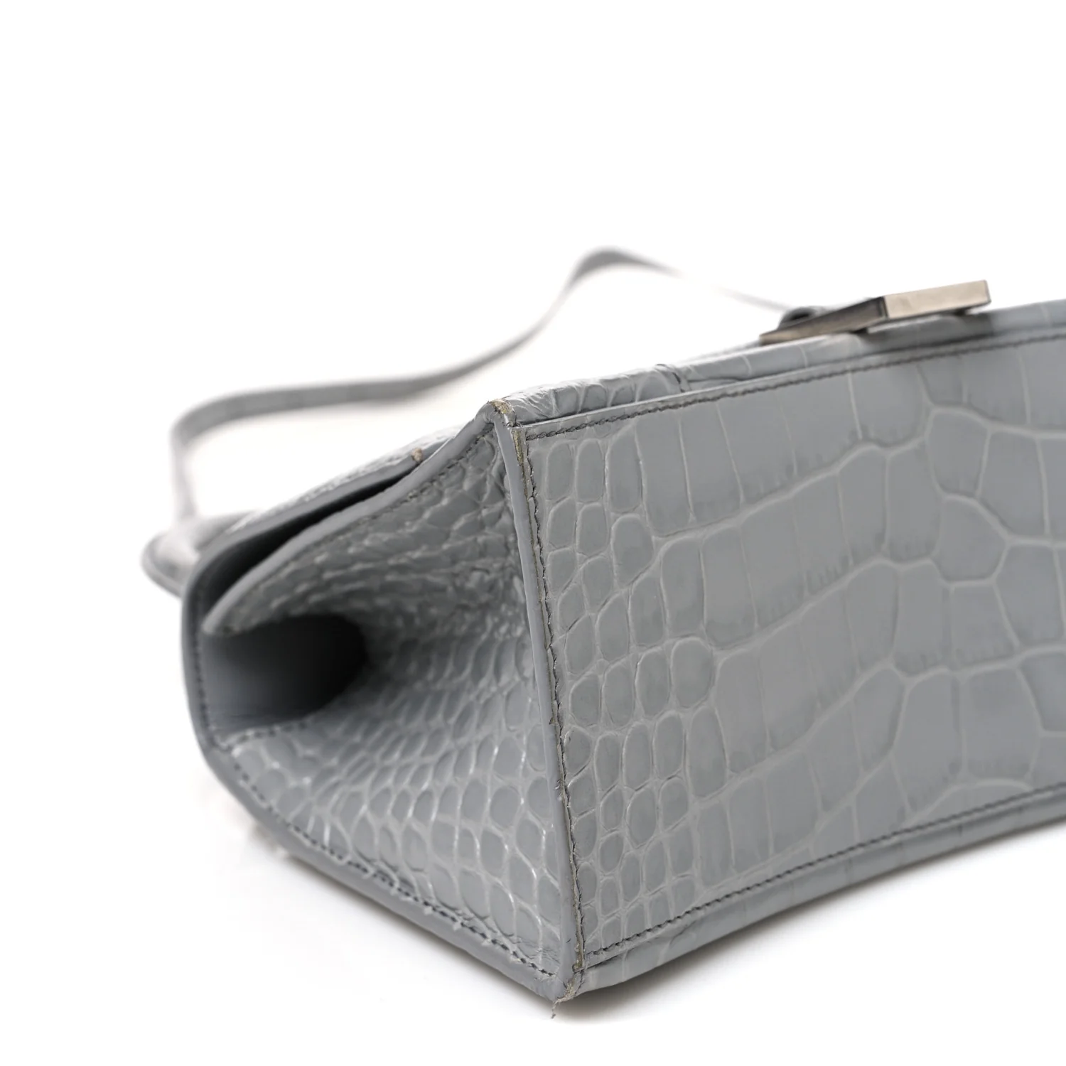 Balenciaga Shiny Calfskin Crocodile Embossed Small Hourglass Top Handle Bag Balenciaga Grey Balenciaga Grey - Image 9