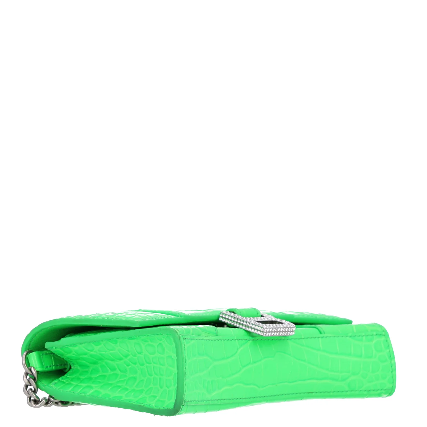 Balenciaga Shiny Calfskin Strass Crocodile Embossed Hourglass Chain Bag Fluo Green - Image 4