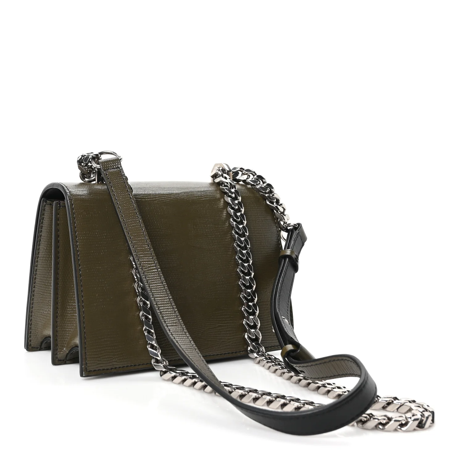 Alexander McQueen Lizard Embossed Calfskin Knuckle Crossbody Khaki - Image 3