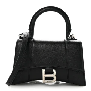 Balenciaga Grained Calfskin Hourglass Top Handle Bag XS Black