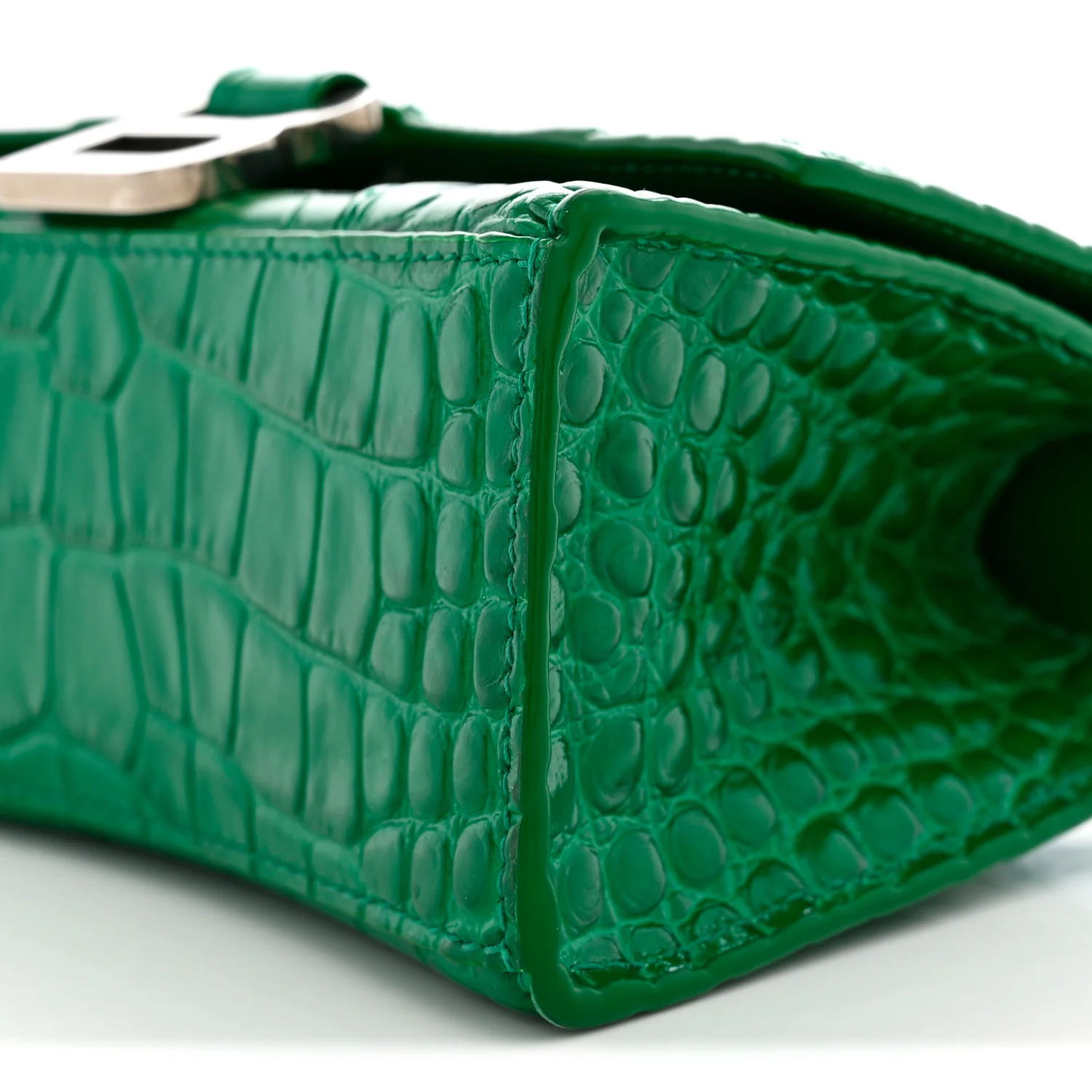 Balenciaga Shiny Calfskin Crocodile Embossed Hourglass Top Handle Bag XS Jade - Image 10