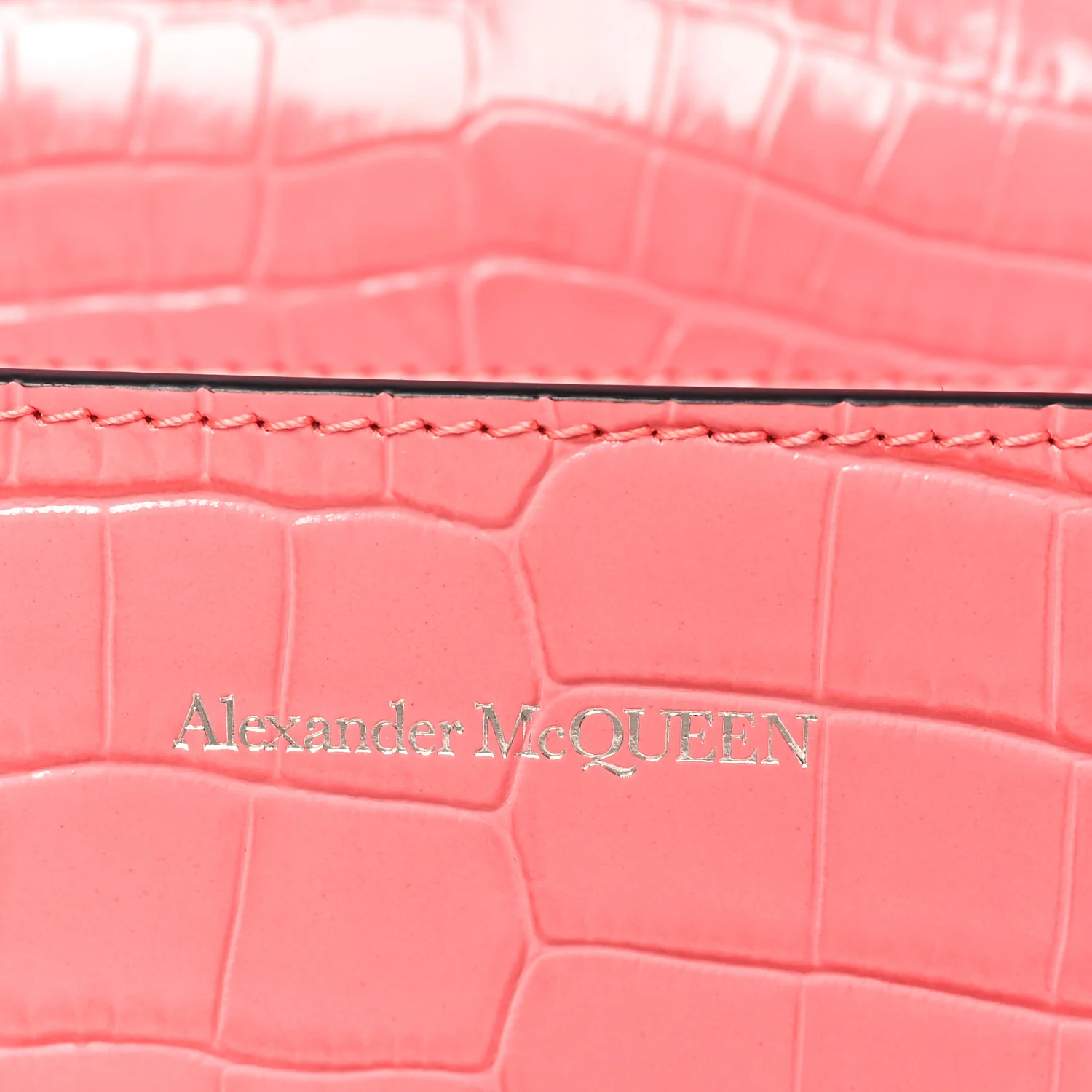 Alexander McQueen Shiny Crocodile Embossed Jeweled Satchel Pink - Image 6