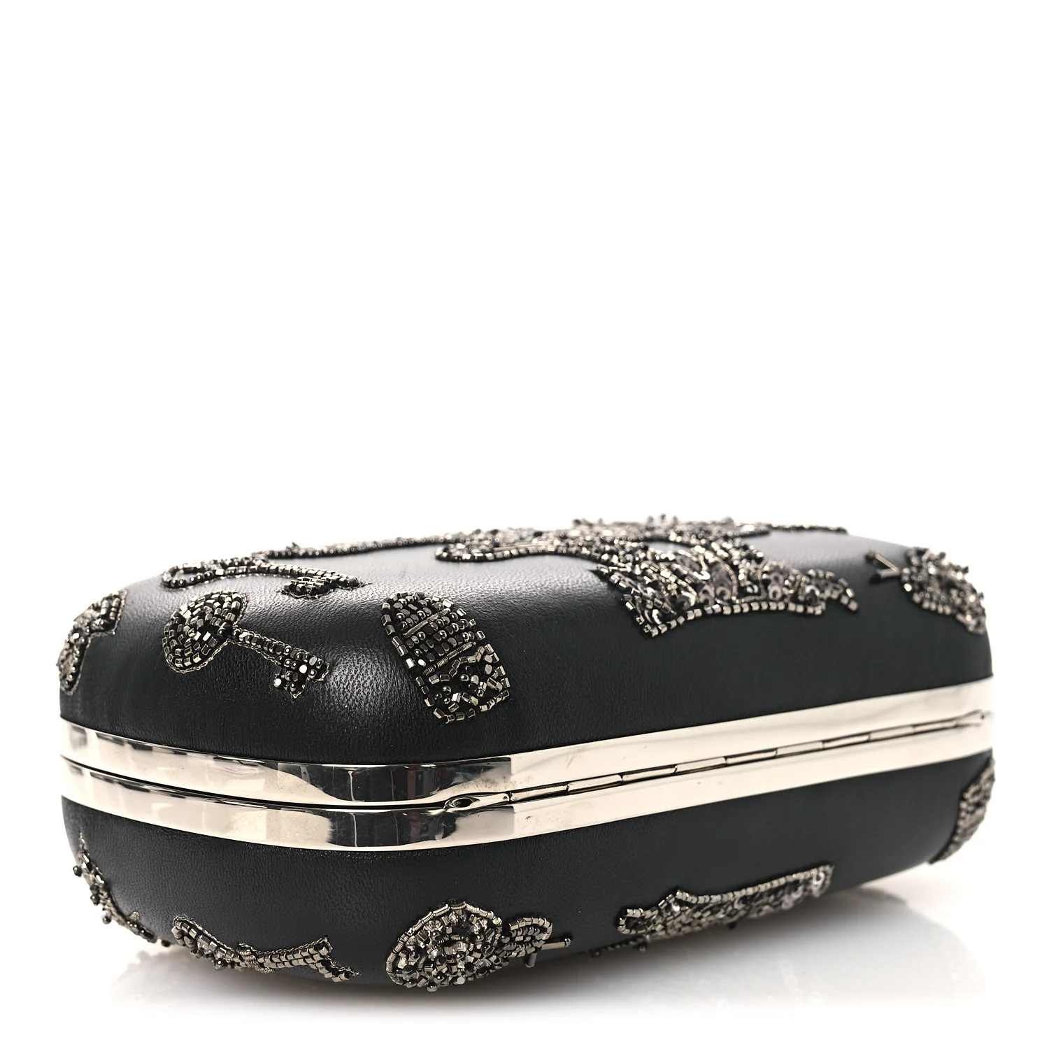 Alexander McQueen Nappa Crystal Embroidered Mushroom Box Clutch Black - Image 4