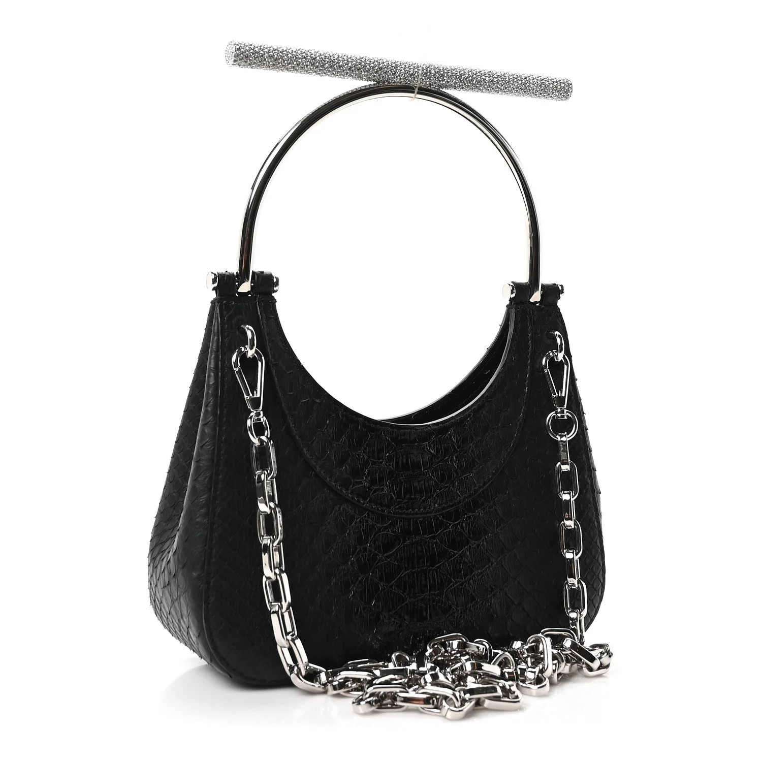 Alexander McQueen Snakeskin Crystal Mini T Bar Top Handle Black - Image 3