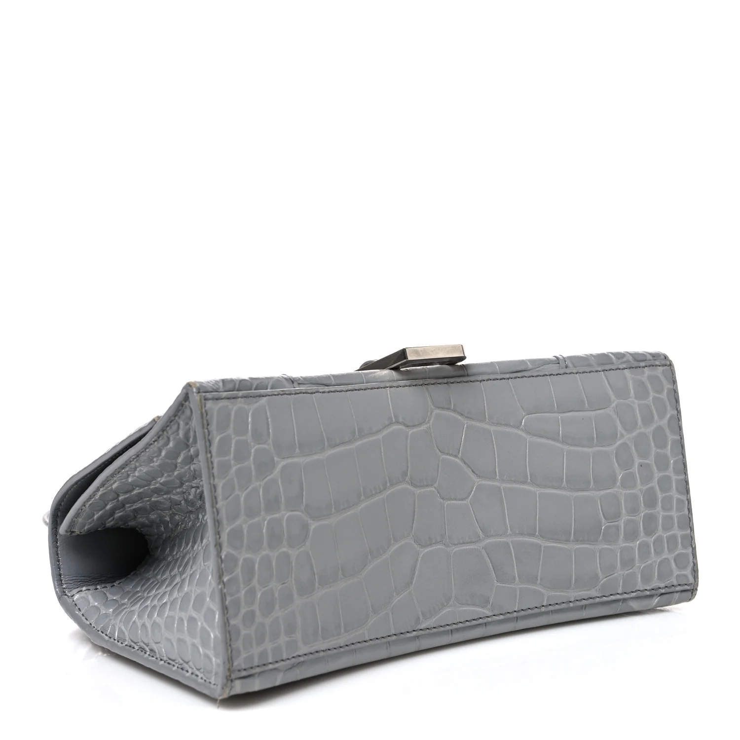 Balenciaga Shiny Calfskin Crocodile Embossed Small Hourglass Top Handle Bag Balenciaga Grey Balenciaga Grey - Image 4
