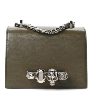 Alexander McQueen Lizard Embossed Calfskin Knuckle Crossbody Khaki