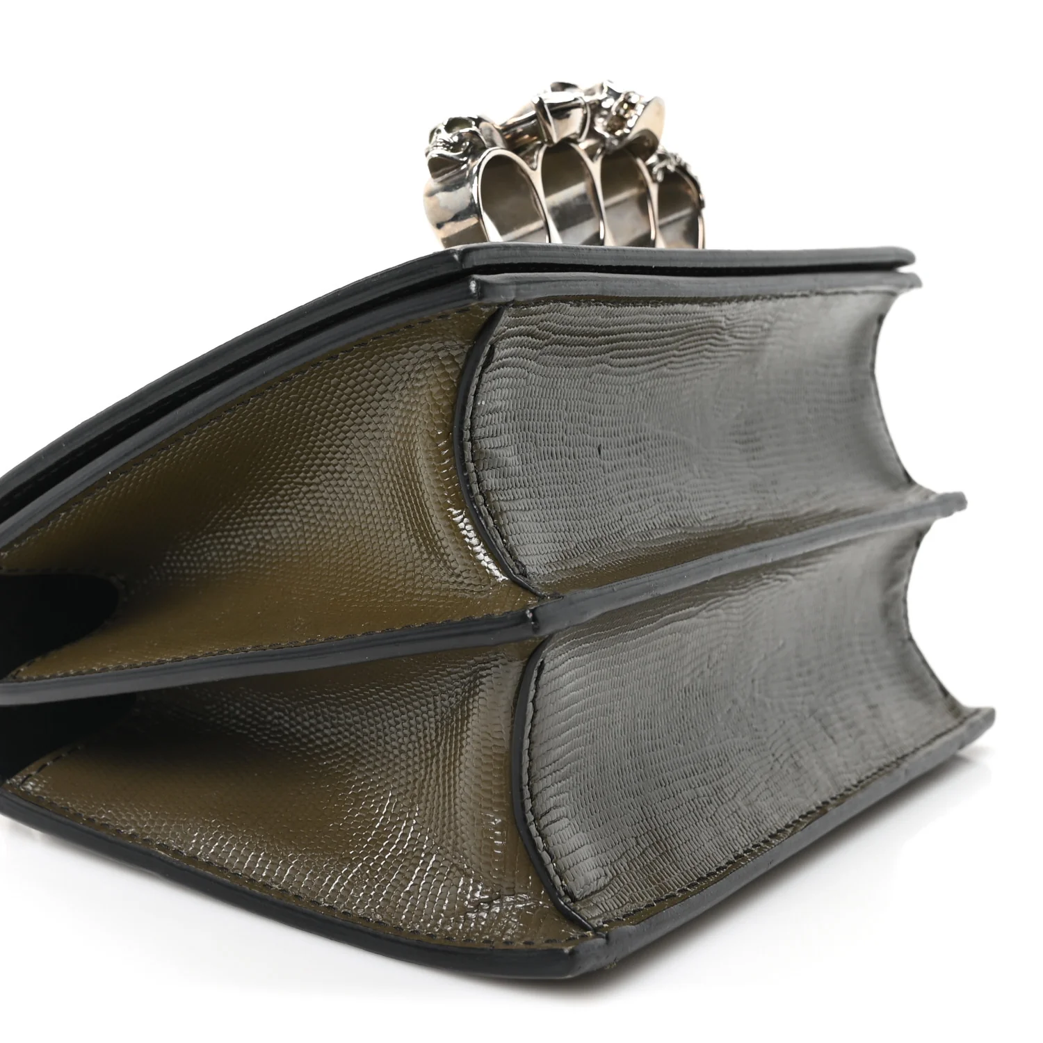 Alexander McQueen Lizard Embossed Calfskin Knuckle Crossbody Khaki - Image 8