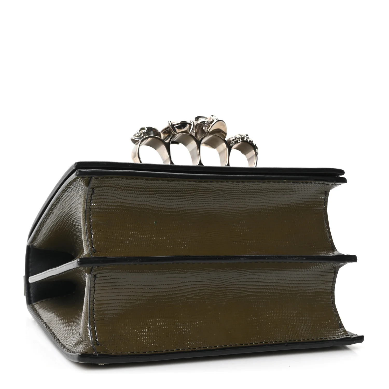Alexander McQueen Lizard Embossed Calfskin Knuckle Crossbody Khaki - Image 4