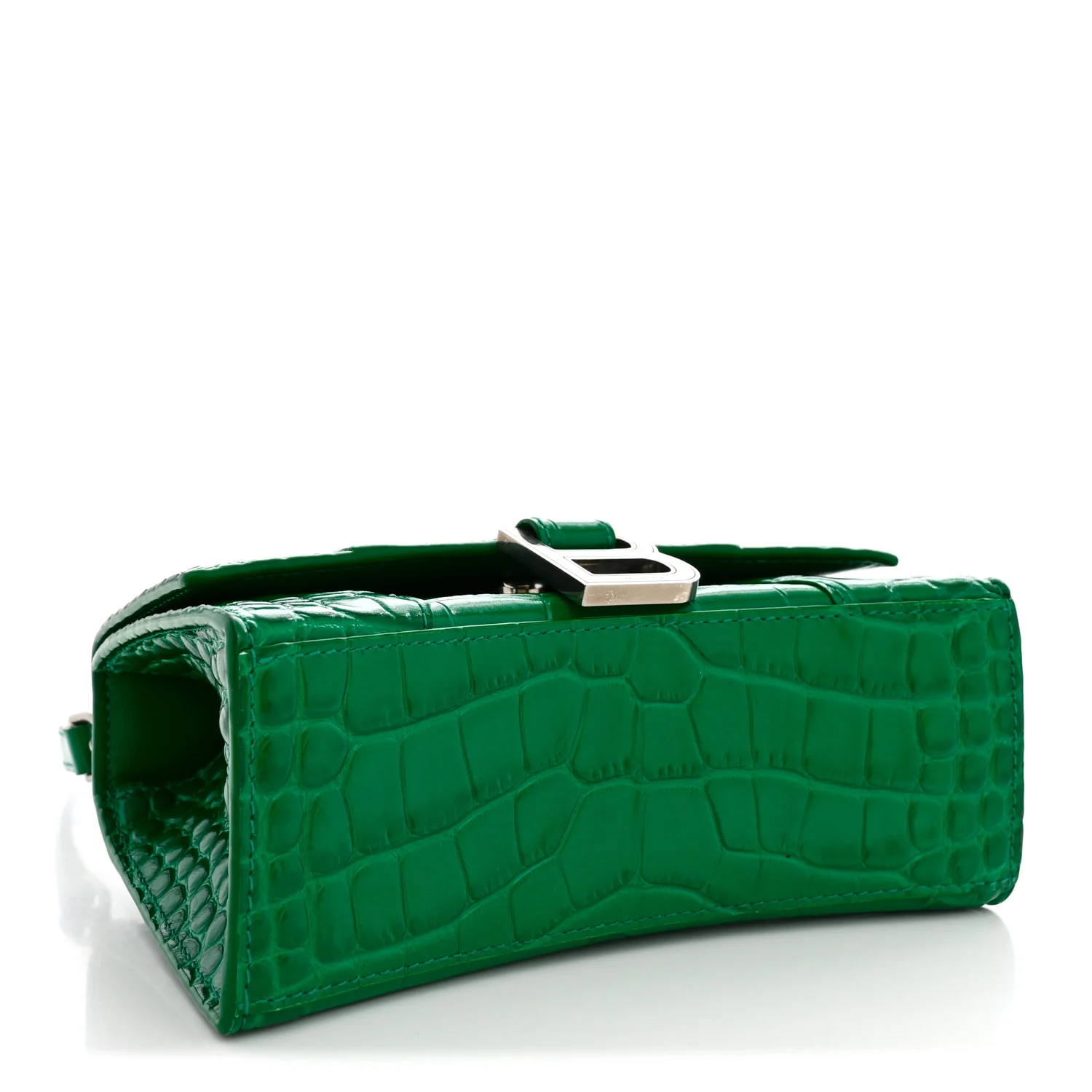 Balenciaga Shiny Calfskin Crocodile Embossed Hourglass Top Handle Bag XS Jade - Image 4