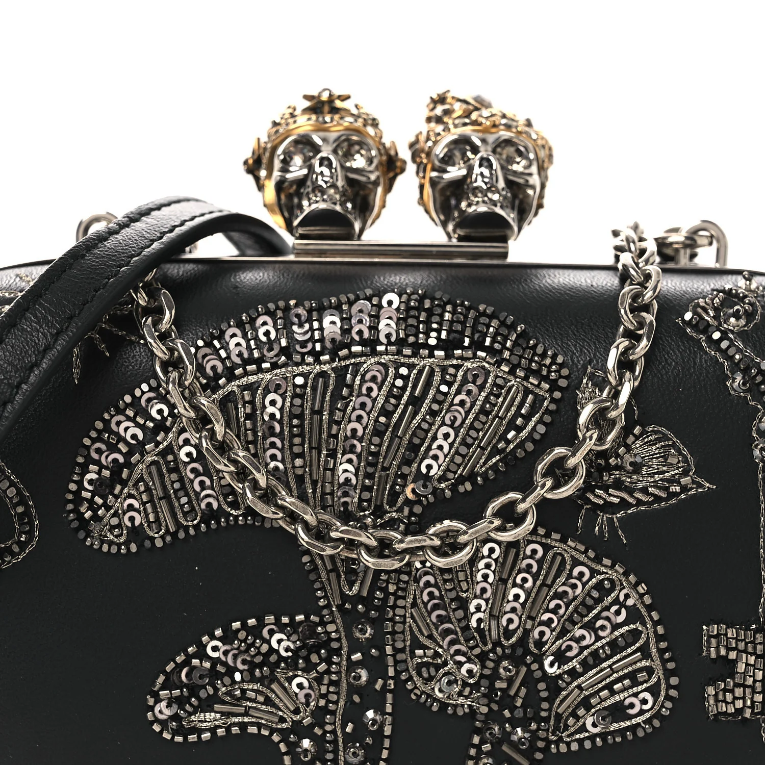 Alexander McQueen Nappa Crystal Embroidered Mushroom Box Clutch Black - Image 5