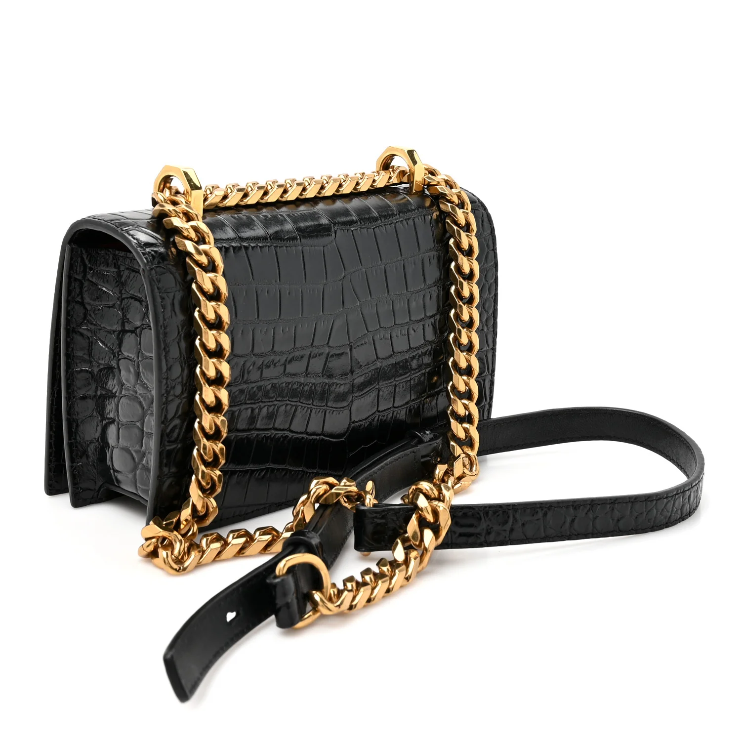 Alexander McQueen Shiny Crocodile Embossed Jeweled Satchel Black - Image 3