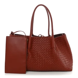 Bottega Veneta Calfskin Intrecciato Large Pinacoteca Reversible Tote Rust Deep Mahogany