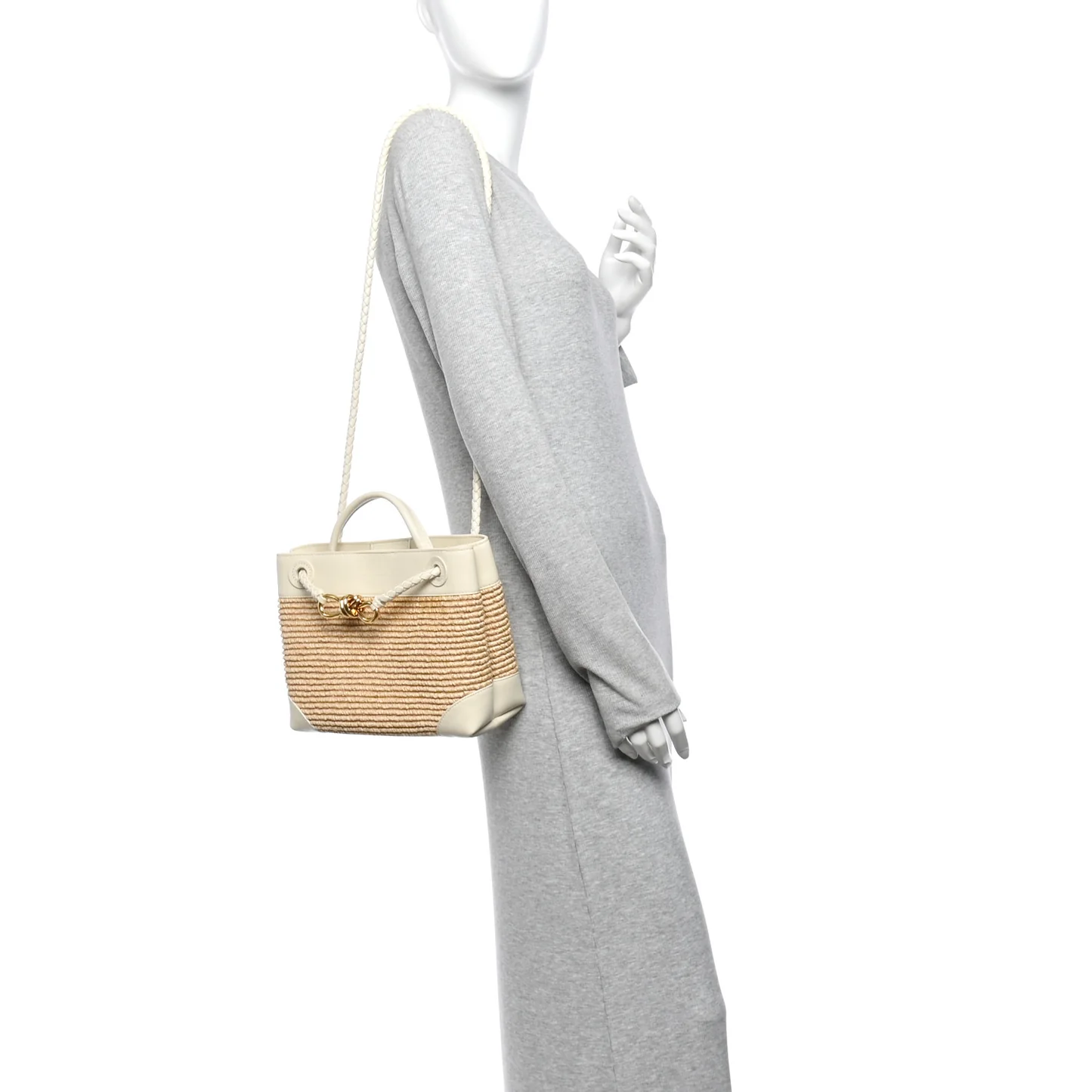 Bottega Veneta Raffia Calfskin Small Andiamo Shoulder Bag Sea Salt Natural - Image 3