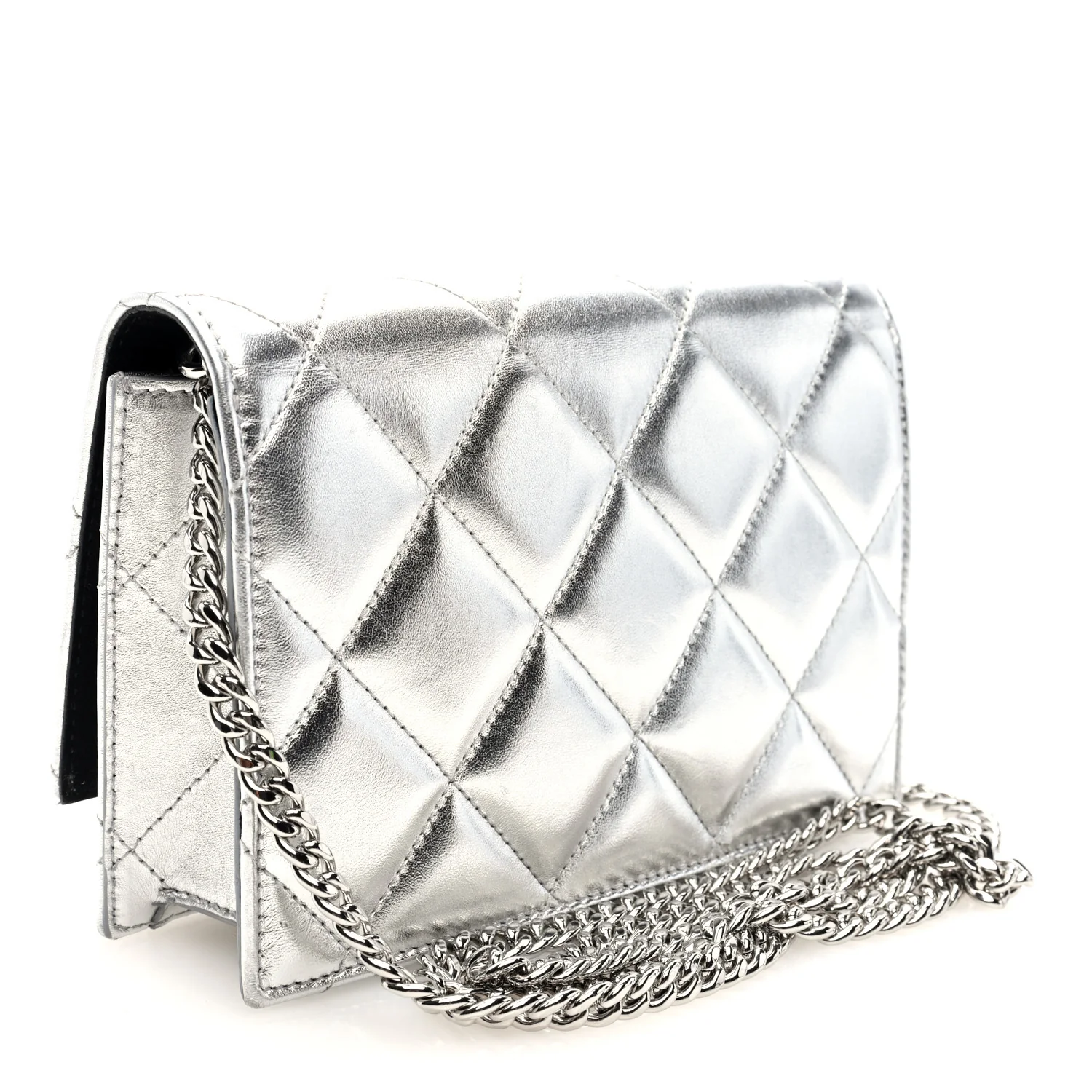 Alexander McQueen Metallic Calfskin Quilted Graffiti Skull Small Chain Crossbody Bag Silver - Image 3
