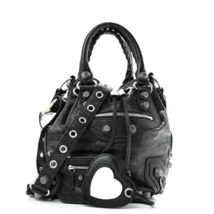 Balenciaga Agneau Arena Small Le Cagole Bucket Bag Black