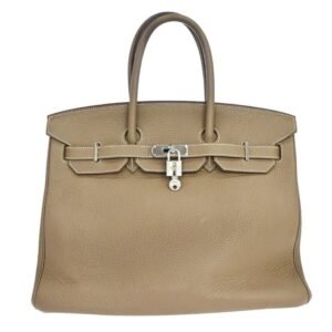 Hermes Birkin Grey Clemence With Palladium Hardware Beige Calfskin Handbag