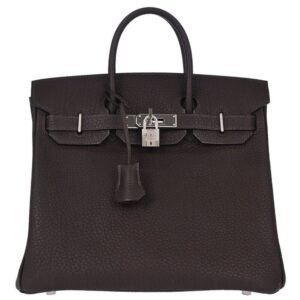 Hermes Hac Birkin Black Fjord With Palladium Hardware Brown Leather Handbag