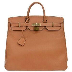 Hermes Hac Birkin Black Fjord With Palladium Hardware Brown Leather Handbag
