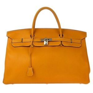 Hermes Birkin Orange Fjord With Palladium Hardware Brown Leather Handbag